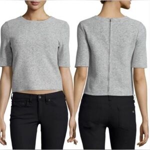 Theory Top Cropped Short Sleeve Boxy Wool Blend Grey Medium